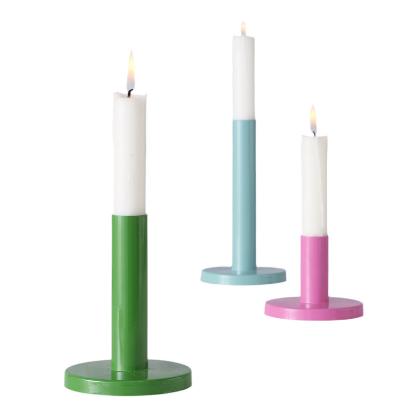 3-piece candlestick set Malko – Handcrafted iron in green, pink and turquoise