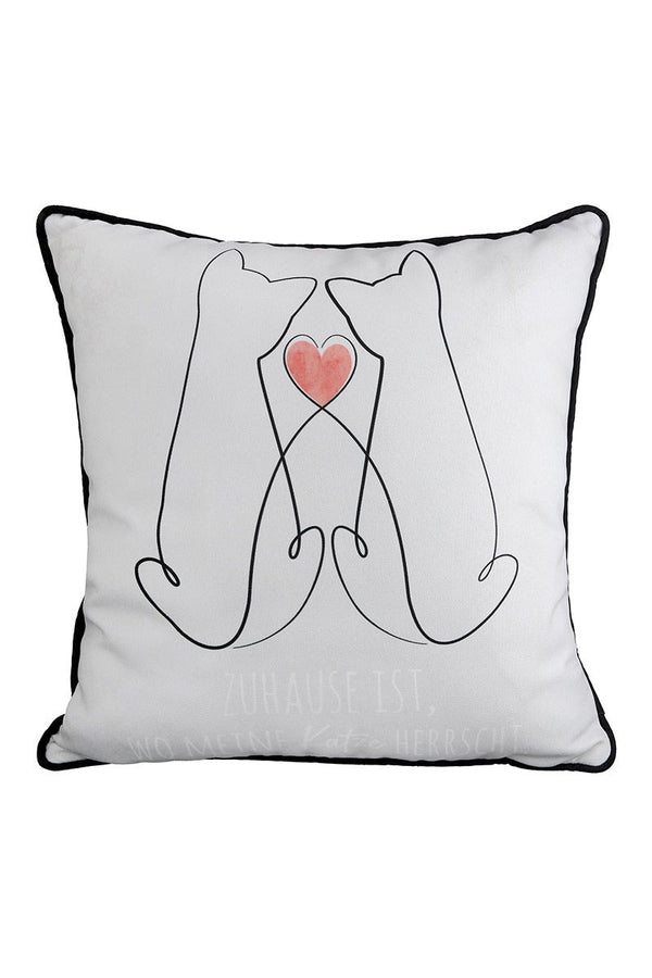 Set of 3 fabric cushions "Love Cat" with white lettering and zipper