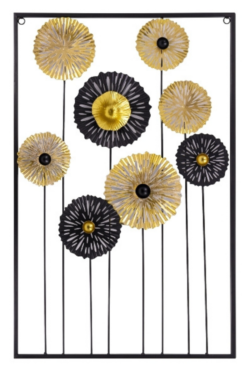 Metall Wanddekoration 'Blumen' 70x45cm - Elegante Wandkunst in Gold & Schwarz für Wohnzimmer, Schlafzimmer, Büro