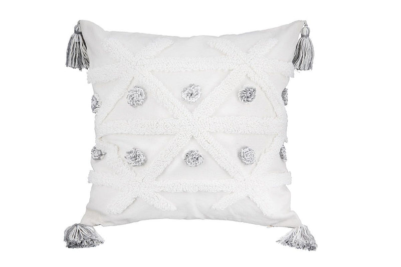 Set of 2 cushions 'Tullus' 45x45cm - decoration with tassels in cream/white/grey - cotton &amp; polyester