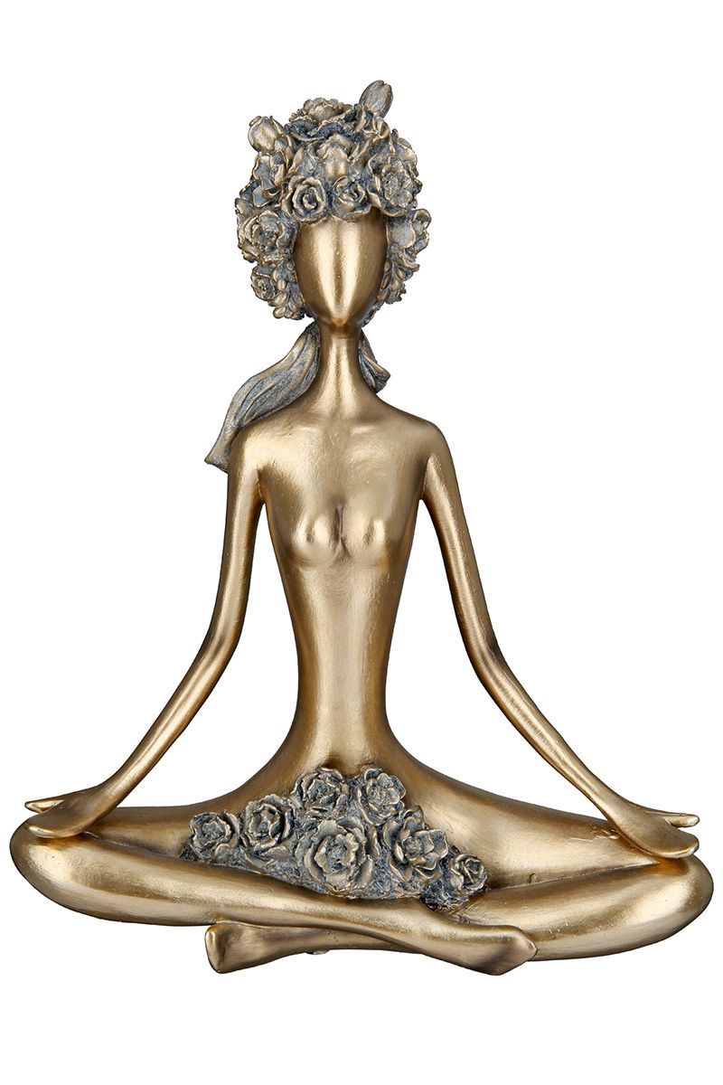 2-piece yoga figure 'Rose' - Golden yoga pose with rosary beads