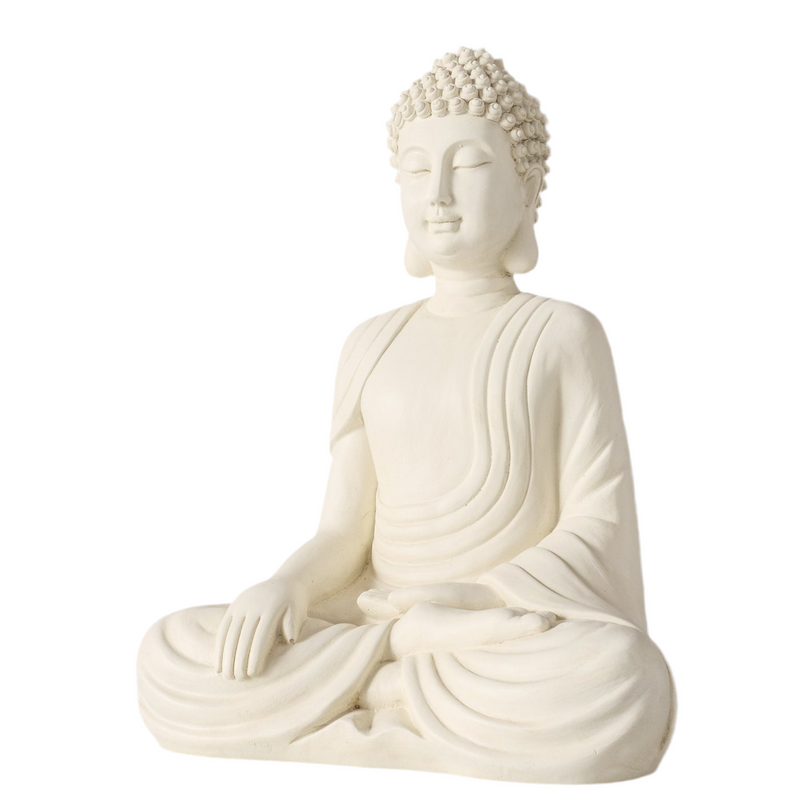 Buddha Figur Serenity in Cremeweiß 30 cm Handgearbeitet