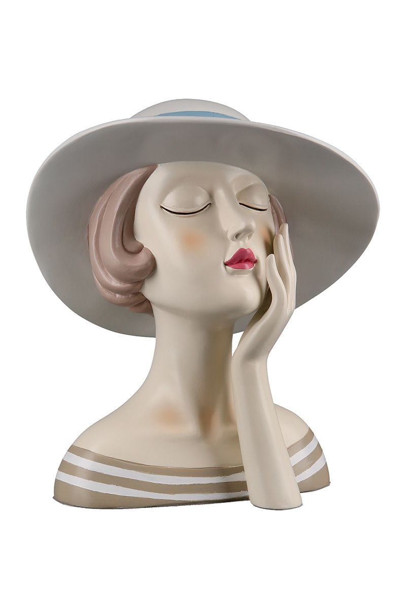 Polyfigur Lady - Charming decorative figure in two variants: With a white or cream-colored hat