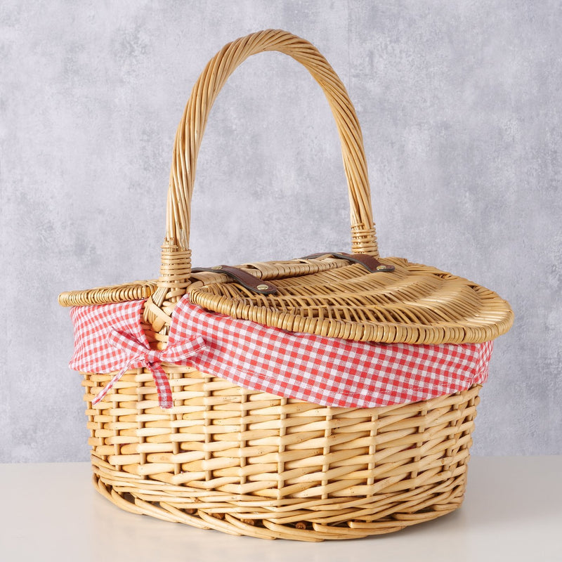 Handwoven picnic basket Denya with checked lining