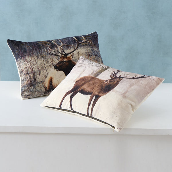 Set of 2 cushions "Alcina" - deer motif in forest design, 60x40 cm