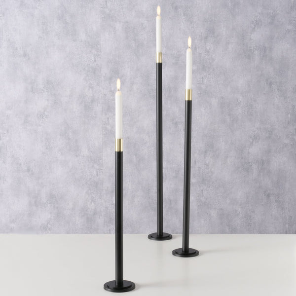 Stylish floor candlestick Mats, handmade in black with gold accents, 76.5 cm height