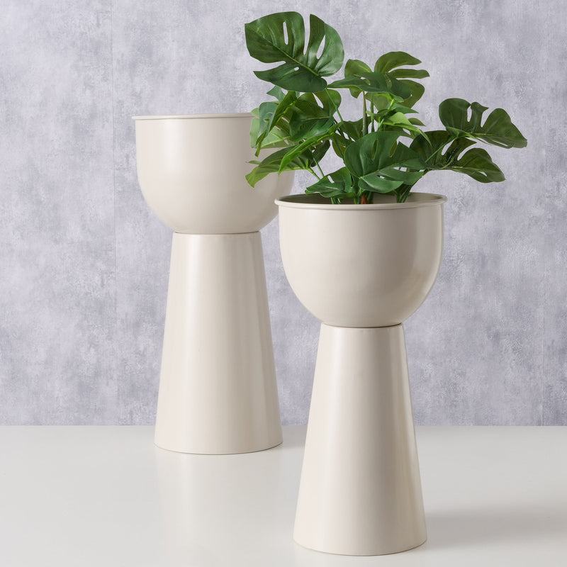 Sculpturale Rex plantenpotset in beige, 2-delig, elegant ontwerp voor interieur