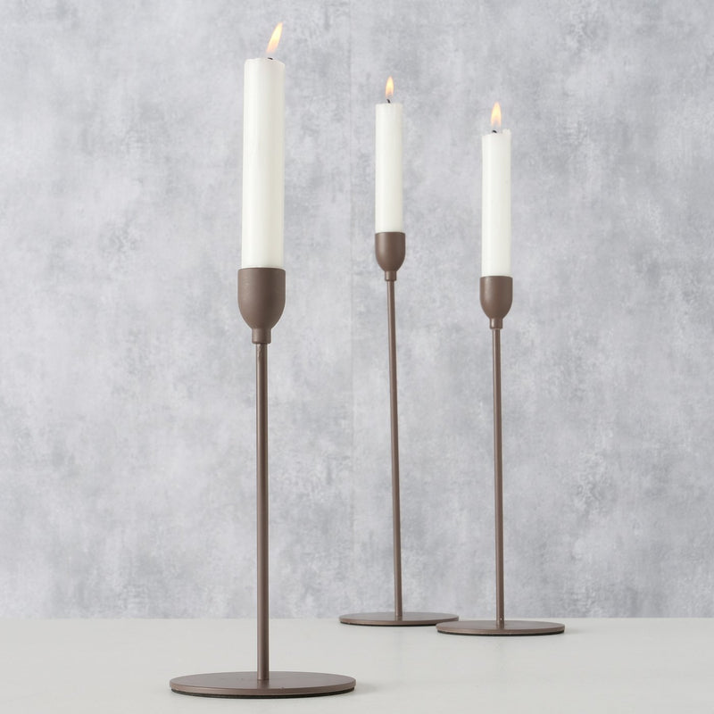 Candlestick set Malte 3-piece iron dark brown matt