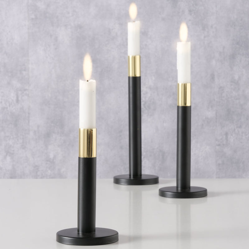 Candlestick Mats in a set of three, handmade in black and gold, 24.8 cm high