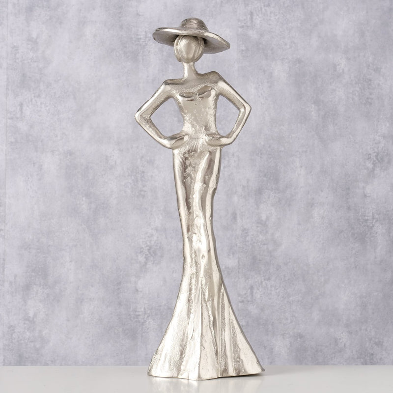 Lady Elegante Aluminium Figur in Silber – Handgefertigte Deko für Innenräume