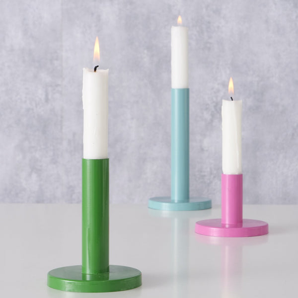 3-piece candlestick set "Malko" - handmade iron in green, pink and turquoise