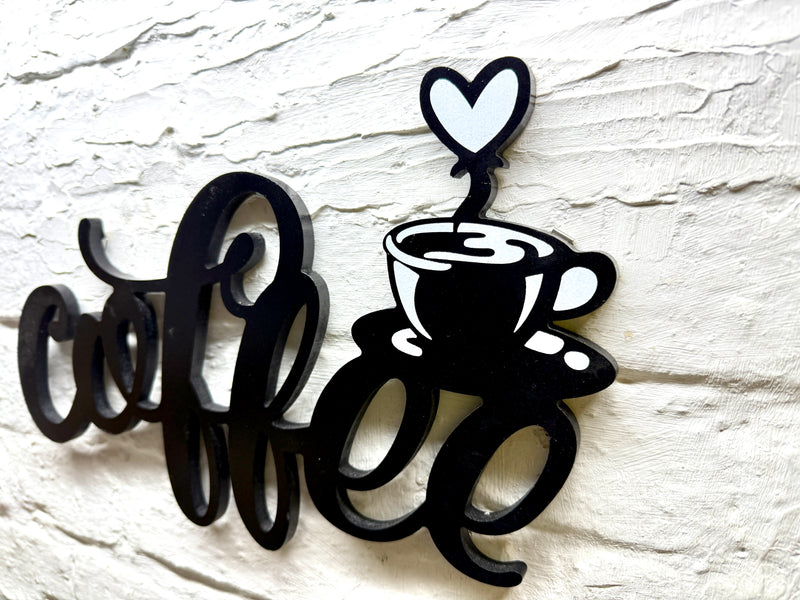 wooden lettering Coffee with coffee cup