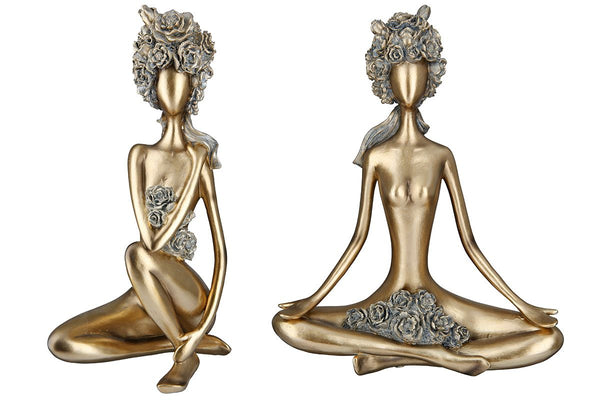 2tlg Yoga-Figur 'Rose' - Goldene Yoga-Pose mit Rosenkranz