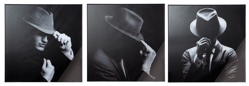 Exclusive set of 3 acrylic aluminum picture "Gentleman" with aluminum frame black/gray