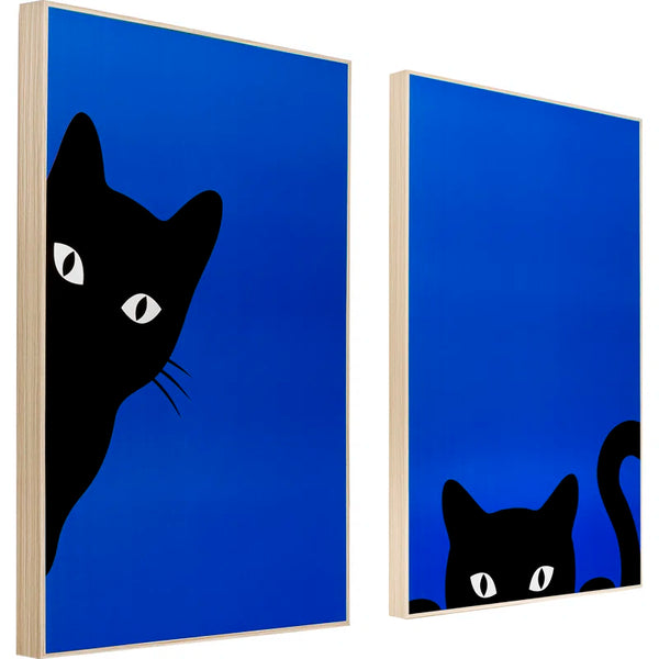 Muurschilderingset 'Nala' - Abstracte katten in blauw