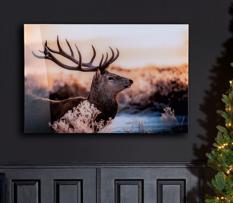 Stylish deer in a forest landscape - exclusive acrylic/aluminum wall picture, 90 x 60 cm