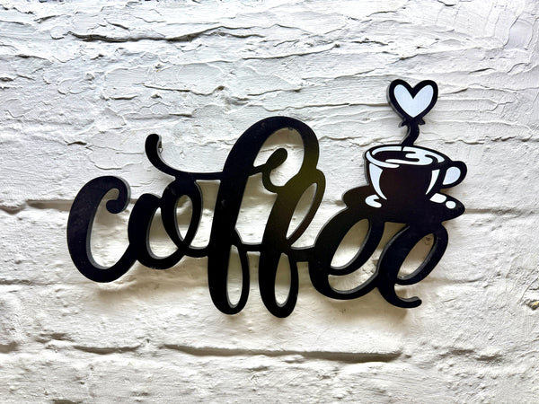 wooden lettering Coffee with coffee cup