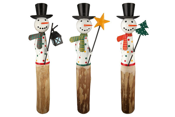 3er Set XL Holzschneemann 'Egon' - Ein farbenfrohes Winterwunder!