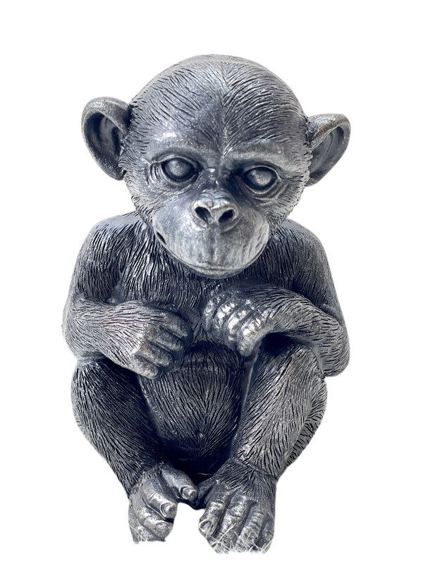 Sitting monkey in polyresin with black gray decoration