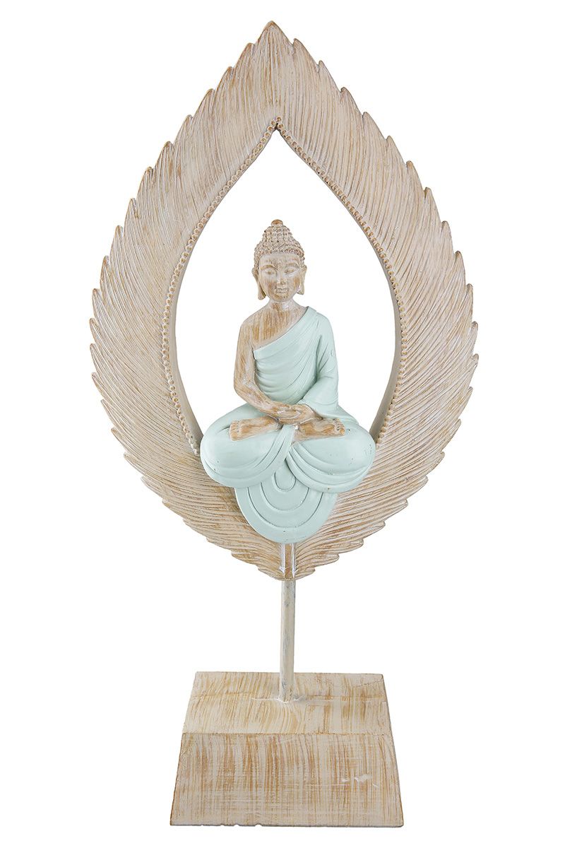 Set of 2 meditation sculptures "Meditation" with Buddha motif in feather shape