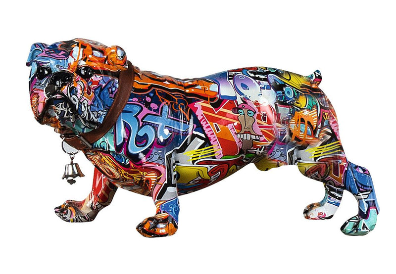 Street Art Graffiti Bulldog - Kleurrijk harsfiguur met kraag 