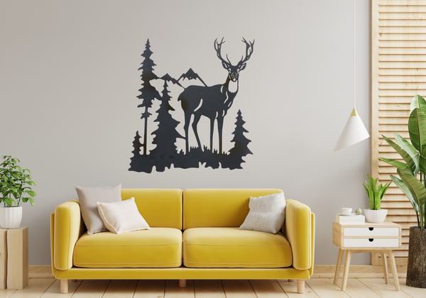 LED-wandkunst 'Deer Forest View Cervus' - Handgemaakte metalen silhouetlamp