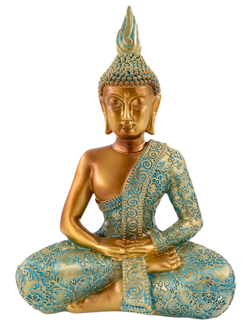 Buddha-Statue Gelassenheit - Mintgrün und Gold, 25 cm