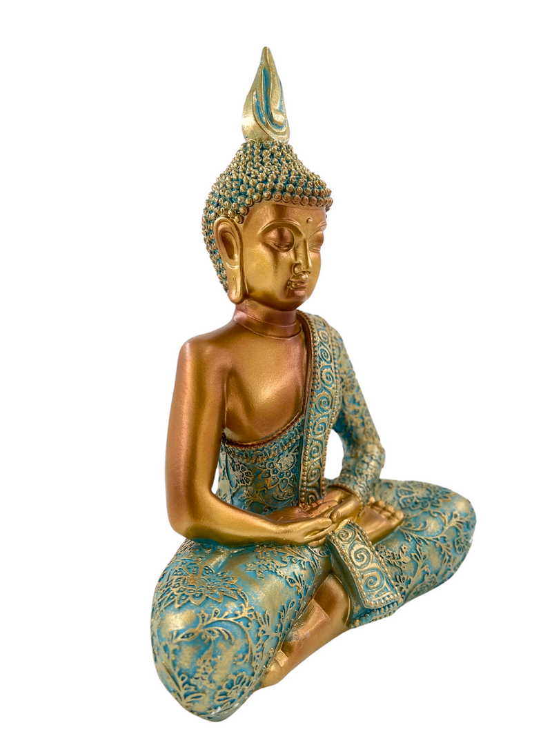 Buddha-Statue Gelassenheit - Mintgrün und Gold, 25 cm