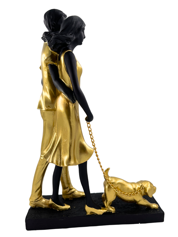 Decorative Sculpture Couple with Dog – Gold Black, 29.5 cm