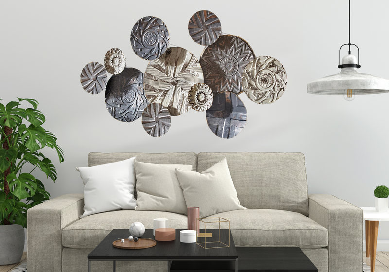 Wall object Cercle d'Art - Abstract metal art in beige and grey