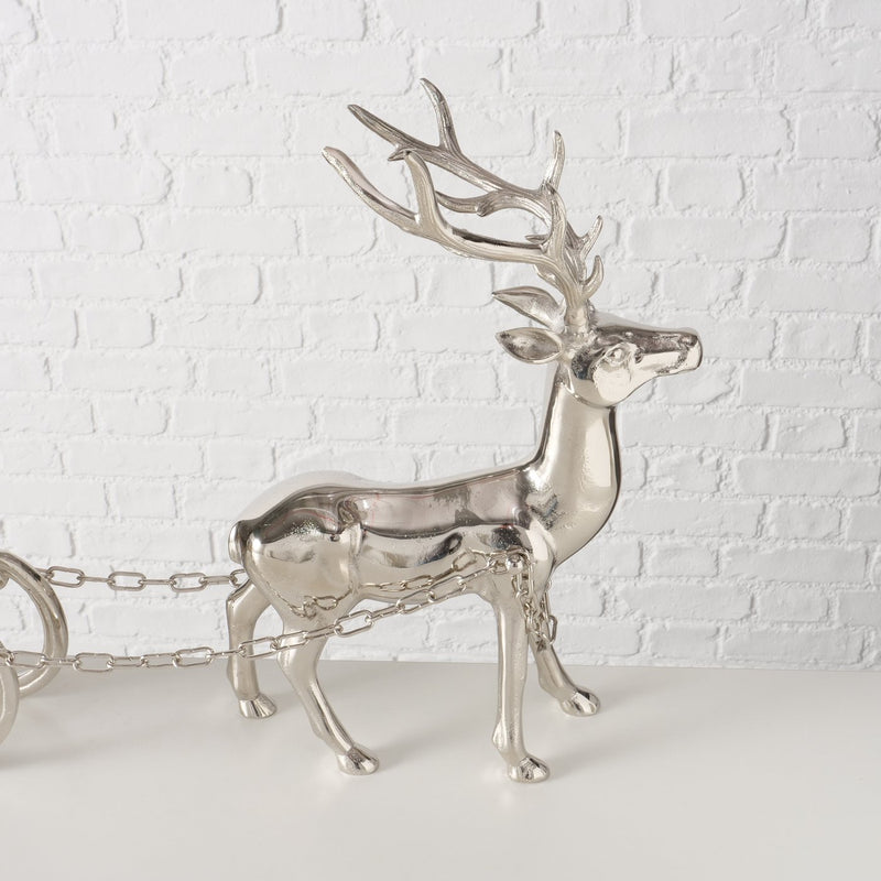 Elegant champagne cooler "Christmas sleigh with deer" made of nickel-plated aluminum, handmade