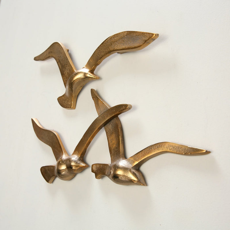 Golden seagulls wall decoration set | Maritime metal wall decoration | 2 pieces