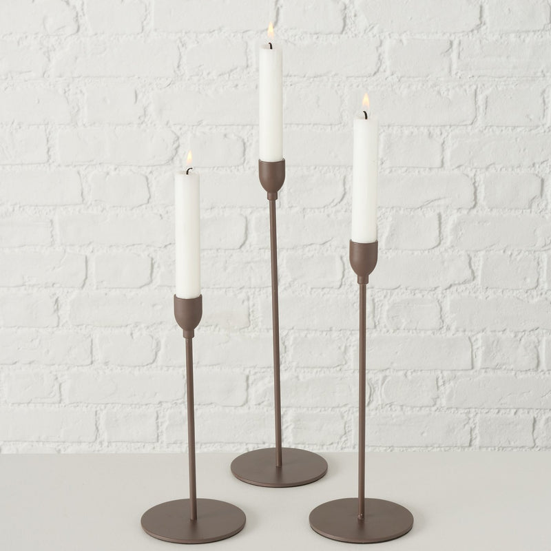 Candlestick set Malte 3-piece iron dark brown matt