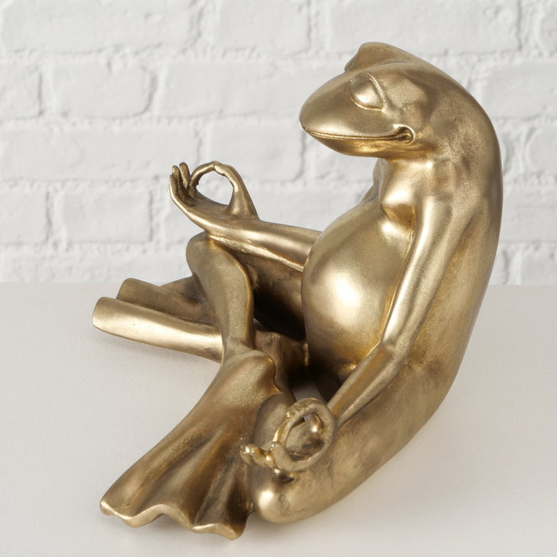 Golden Zen Frog - Elegant yogakikkerfiguur Murphy in goudkleurige hars, 34 cm