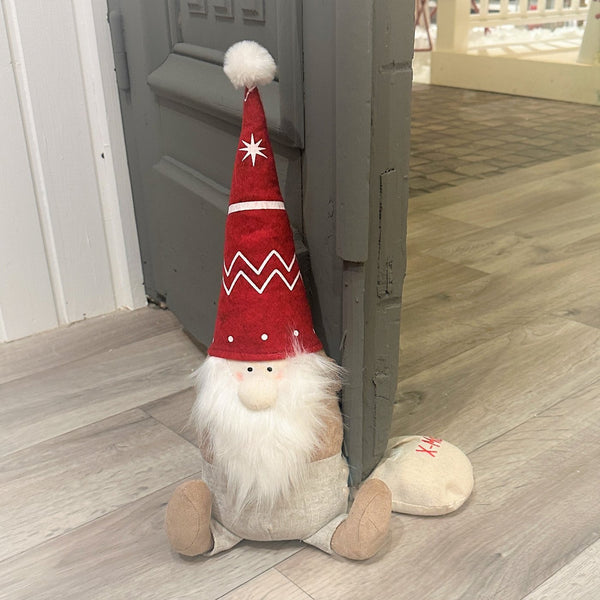 Doorstop Wichtel Fiete – Christmas decoration with red hat and X-Mas gift bag