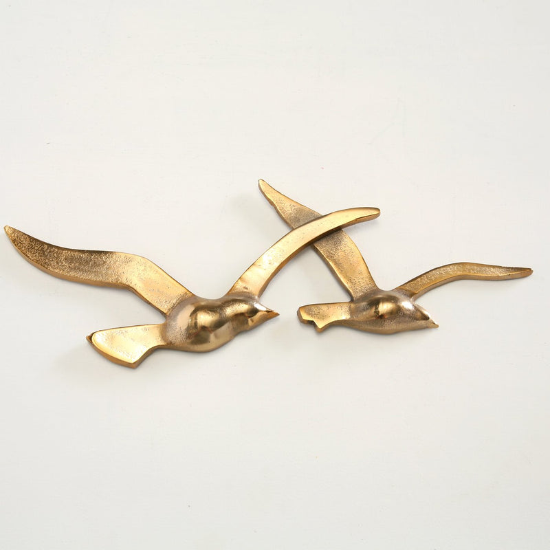 Golden seagulls wall decoration set | Maritime metal wall decoration | 2 pieces