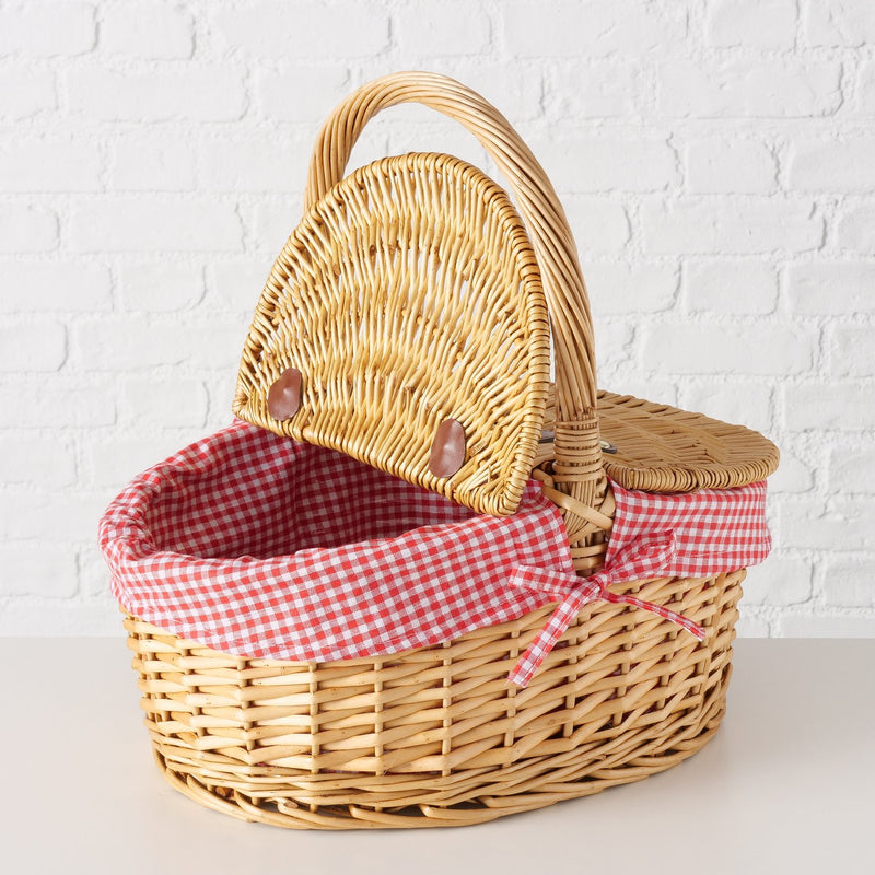 Handwoven picnic basket Denya with checked lining