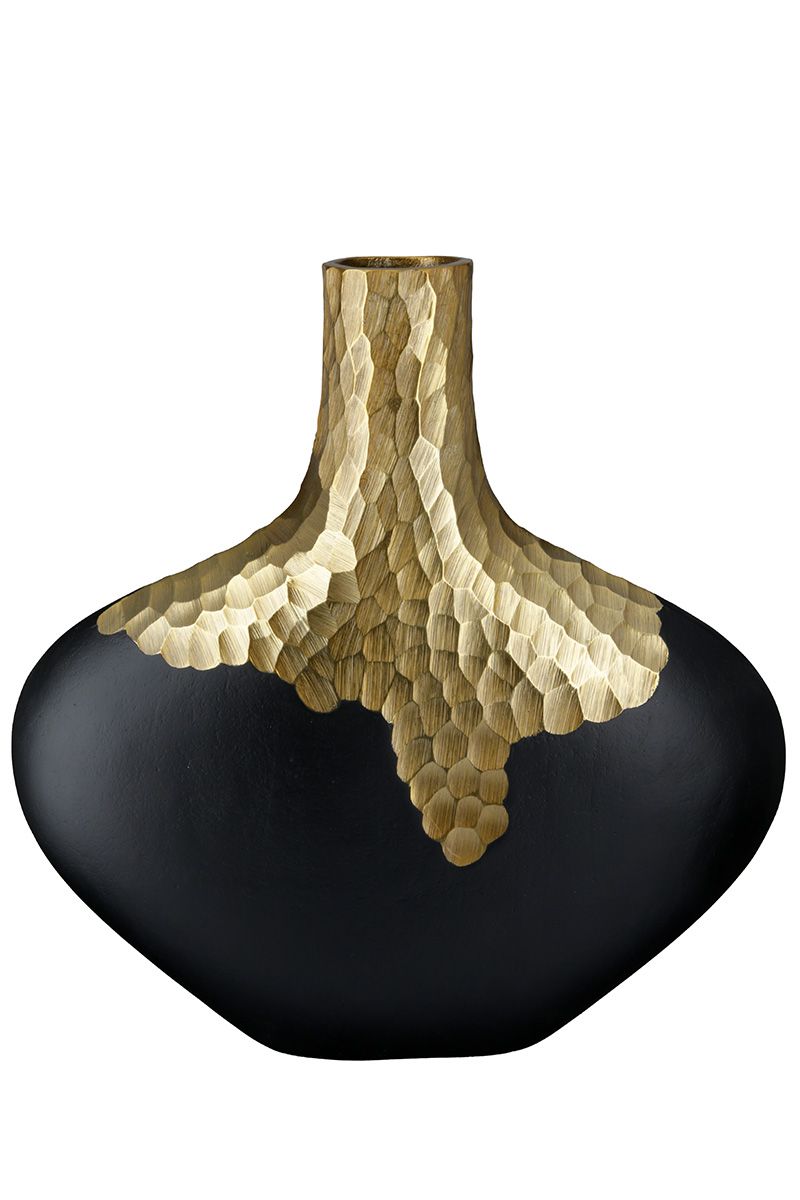 Aluminium Vase Favo - Elegante Vase in Schwarz/Goldfarben, Modernes Wabendesign, Tischdekor