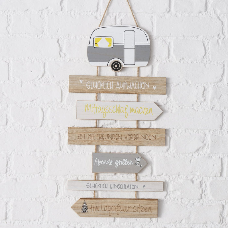 Set of 2 wall decorations camping rules made of wood, 59 cm