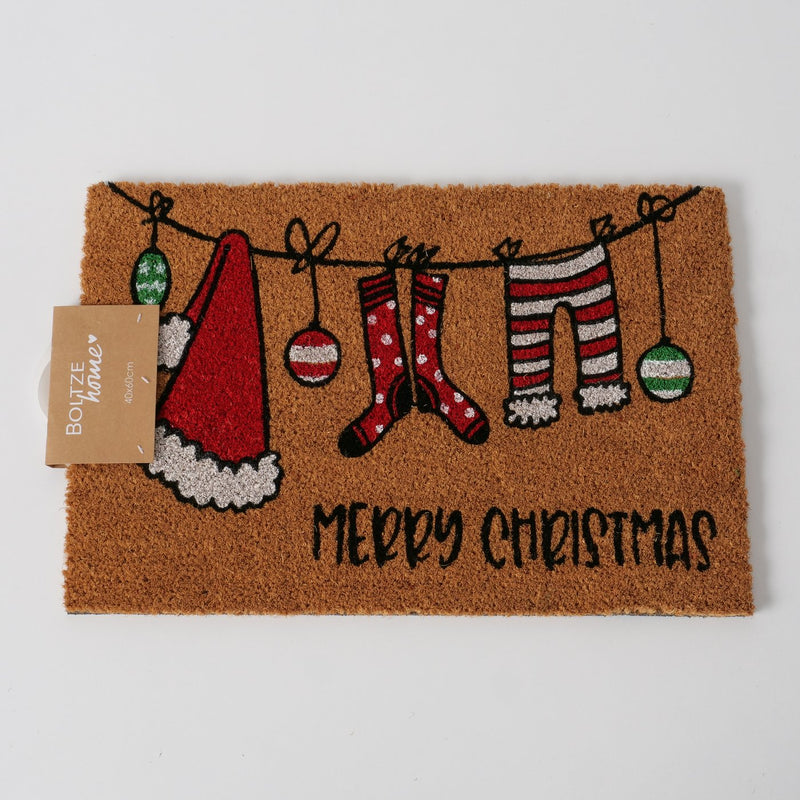 Fußmatte Weihnachten - "Merry Christmas" "- Natürliche Kokosfaser mit PVC, 60x40 cm
