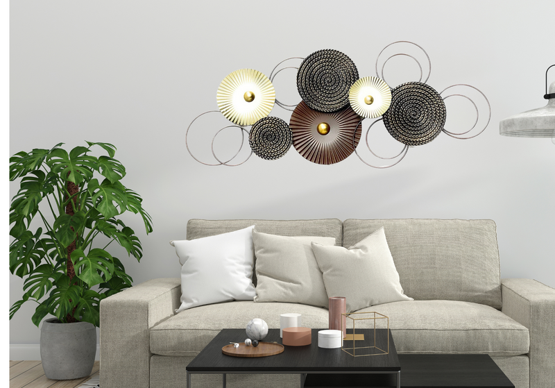 Wall decoration object Sixo brown gold tones metal wall decoration wall decoration circles 83x38 cm decoration