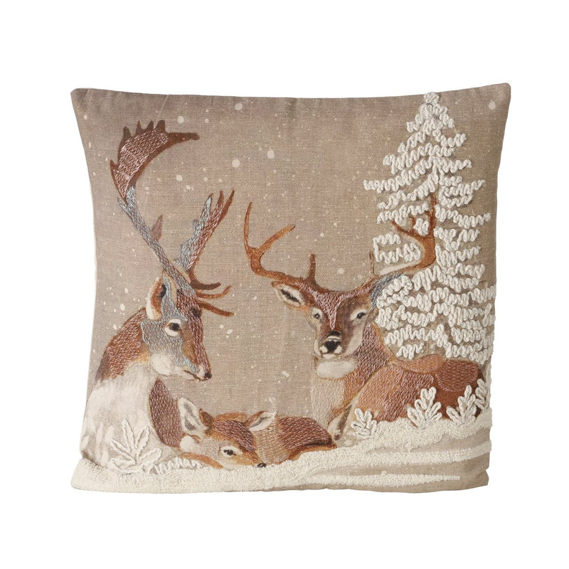 Handwoven sofa cushion Feliz with deer motif - wintery country house design