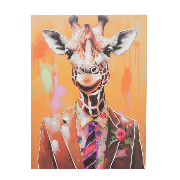 Muurschildering Giraffe Gentleman met glamour details 80x60 cm