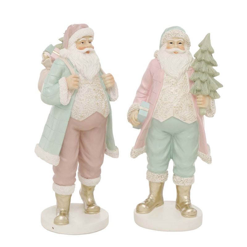 Feestelijke set van 2 Kerstmanfiguren met kerstboom en cadeaurugzak kleurrijk hoogte 33cm Kerst