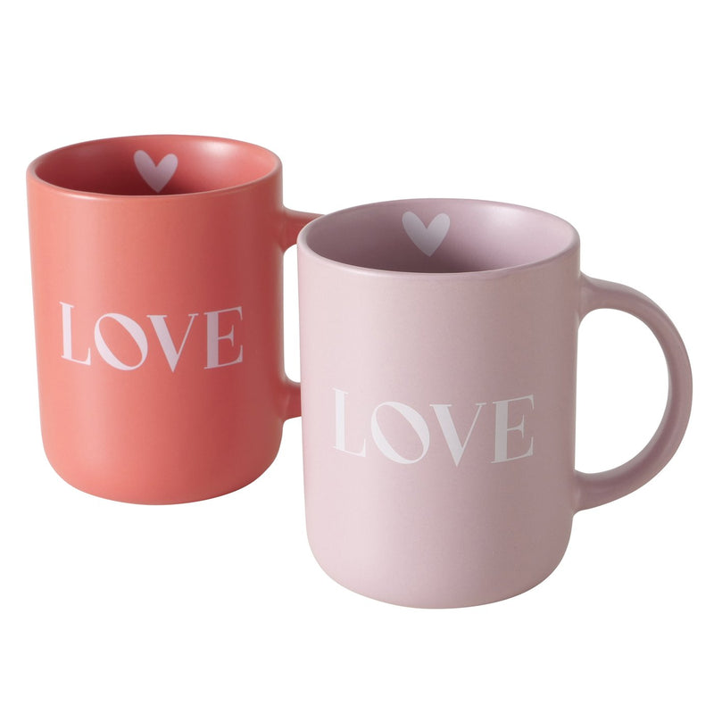 Jumbobecher Love 2er Set Keramik 420 ml romantisch rosa und rot