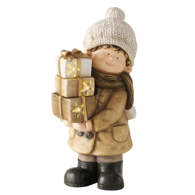 Dekofigur Oskar mit LED-Geschenken – 25 cm warmweiß Weihnachten Weihnachtsdeko