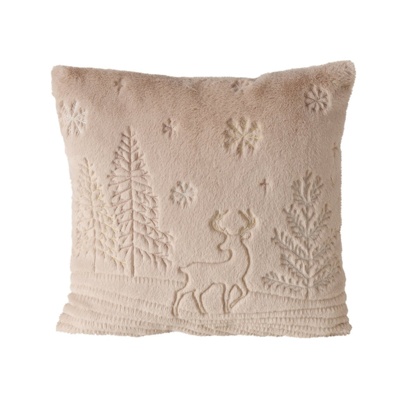 Winter decorative cushion with deer motif in beige - 45x45 cm