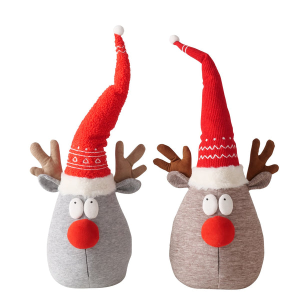 Christmas doorstop Rudi in a set of 2 – reindeer decoration with red pointed cap