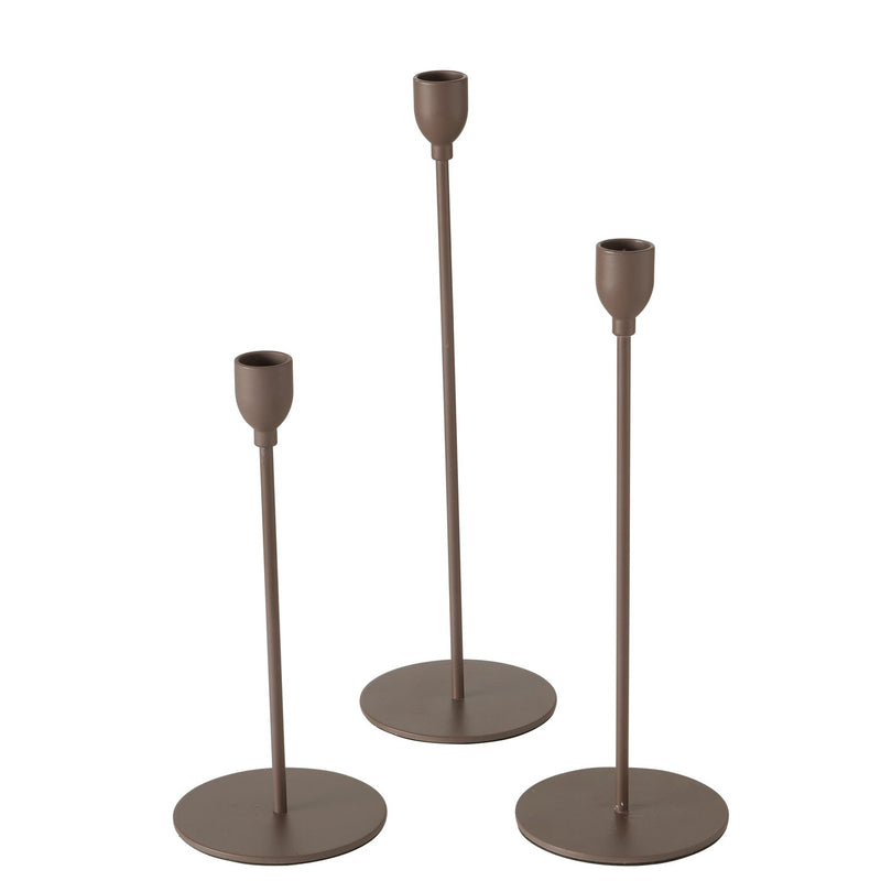 Candlestick set Malte 3-piece iron dark brown matt