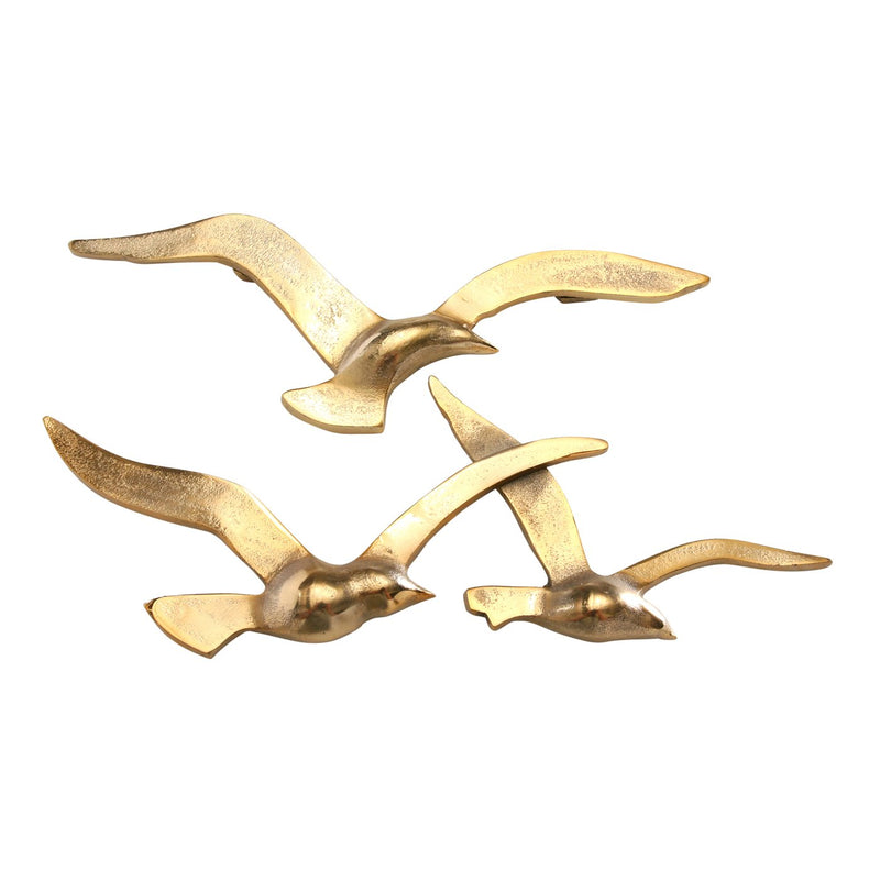 Golden seagulls wall decoration set | Maritime metal wall decoration | 2 pieces